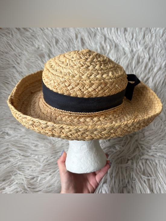 Helen Kaminski Classic 5 Raffia Straw Hat Black Ribbon Bow Sun Hat Australia OS